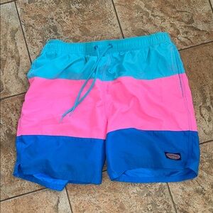 Vineyard Vines Bright Blue Swim Shorts with Navy Logo Patch